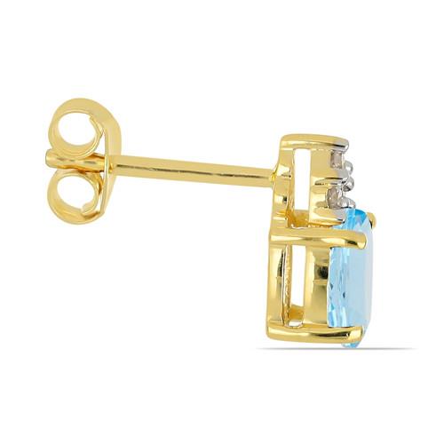 BUY 14K GOLD NATURAL SWISS BLUE TOPAZ GEMSTONE CLASSIC EARRINGS WITH WHITE DIAMOND